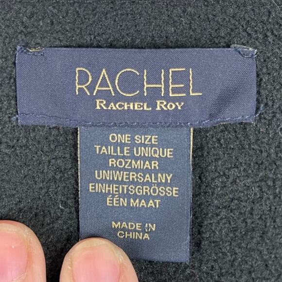 Rachel Roy Fleece Reversible Poncho Black & Ivory Leopard/Solid Black - Picture 9 of 10